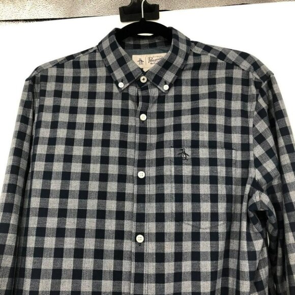 Original Penguin men’s blue checkered plaid button down shirt medium - Picture 10 of 13